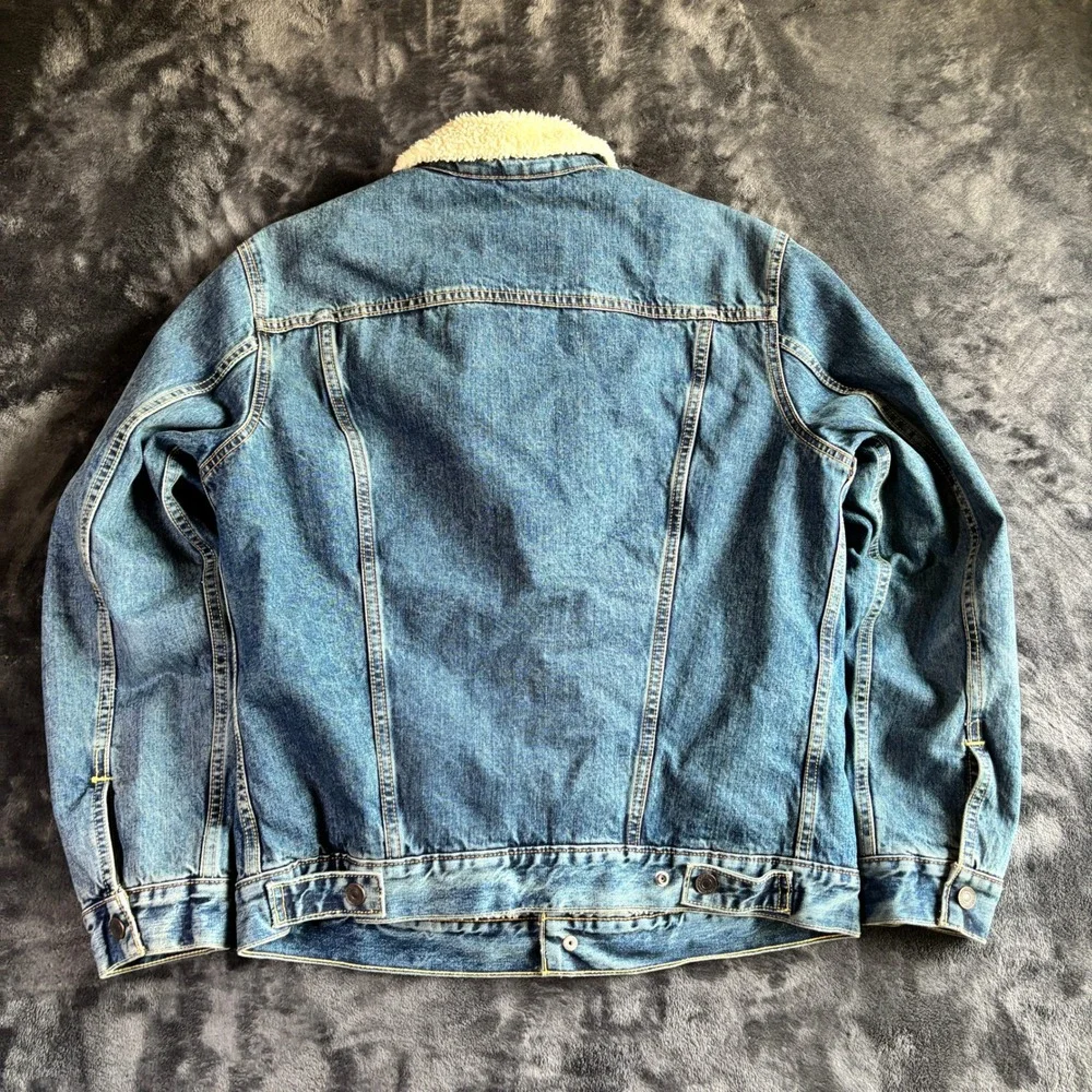 Levi's Mens Trucker Jacket M Blue Cotton Faux Fur Lined Denim Sherpa Coat